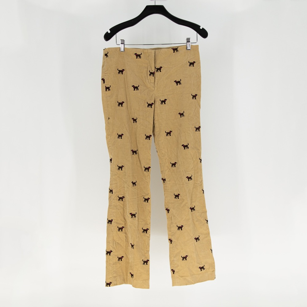 Lilly Pulitzer Vintage White Label Dog Embroidered Velvet Velour Straight Pants
